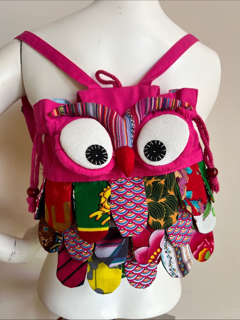 Handcrafted Owl Backpack - Pink Multicolor